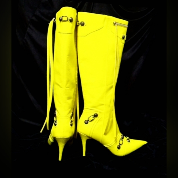 🎁FREE GIFT INCLUDED Brand New High Knee Boots Stiletto Heel Pointed Toe Tassels - Picture 4 of 16